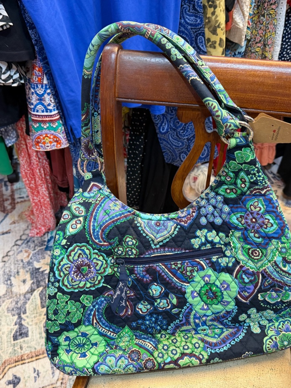 Vera Bradley Black & Green Paisley Quilted Shoulder Bag